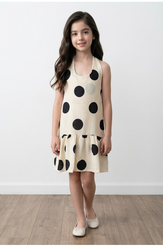 Φόρεμα αμάνικο με πουά για  κορίτσια  26280 κίτρινο