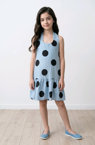 Φόρεμα αμάνικο με πουά για  κορίτσια  26280 γαλάζιο