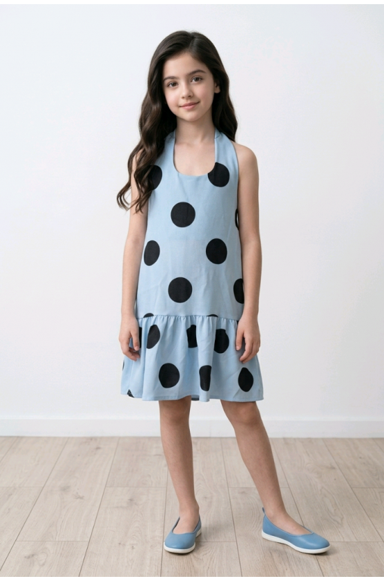 Φόρεμα αμάνικο με πουά για  κορίτσια  26280 γαλάζιο