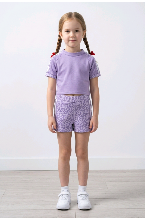 Σετ μπλούζα και σορτσάκι για  κορίτσια λεοπάρ 26094 λιλά