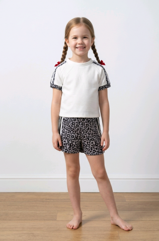 Σετ μπλούζα και σορτσάκι για  κορίτσια λεοπάρ 26094 λευκό-μαύρο