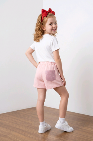 Σετ μπλούζα και σορτσάκι για  κορίτσια  26094 λευκό-ροζ πούδρα
