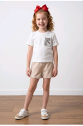 Σετ μπλούζα και σορτσάκι για  κορίτσια  26293 λευκό-μπεζ