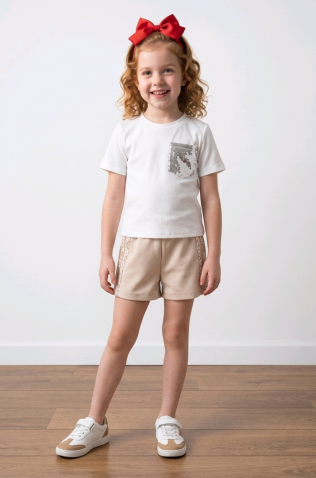 Σετ μπλούζα και σορτσάκι για  κορίτσια  26293 λευκό-μπεζ