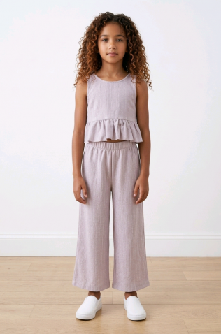 Σετ μπλούζα αμάνικη και παντελόνα για  κορίτσια Lemon Tree Kids 2912 Μπεζ