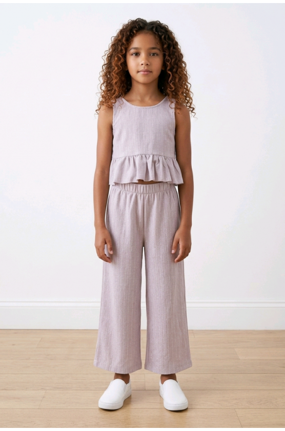 Σετ μπλούζα αμάνικη και παντελόνα για  κορίτσια Lemon Tree Kids 2912 Μπεζ