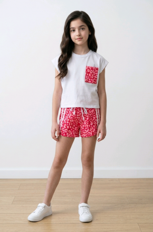 Σετ μπλούζα και σορτσάκι για  κορίτσια λεοπάρ 3223 κόκκινο