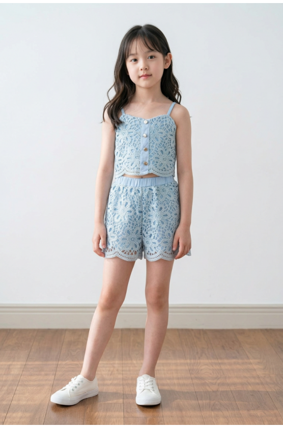Σετ μπλούζα crop και σορτς για  κορίτσια pretty baby 1591 Γαλ΄άζιο