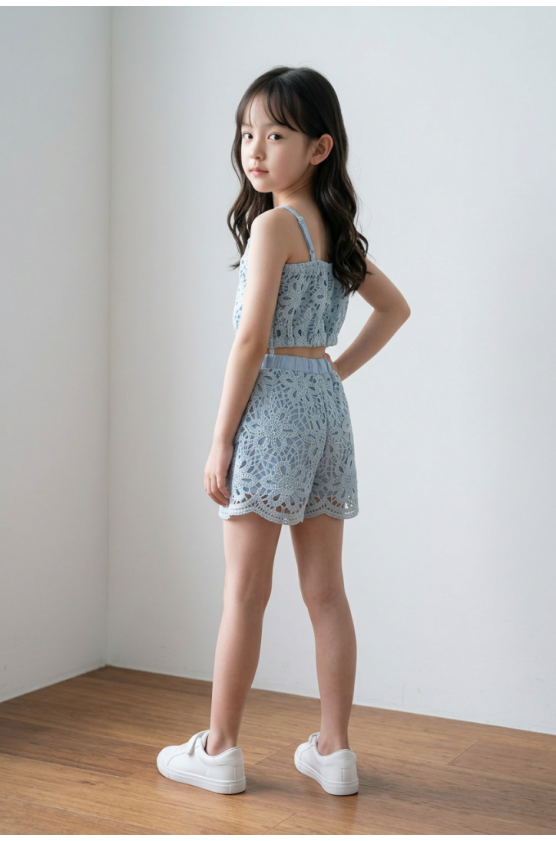 Σετ μπλούζα crop και σορτς για  κορίτσια pretty baby 1591 Γαλ΄άζιο