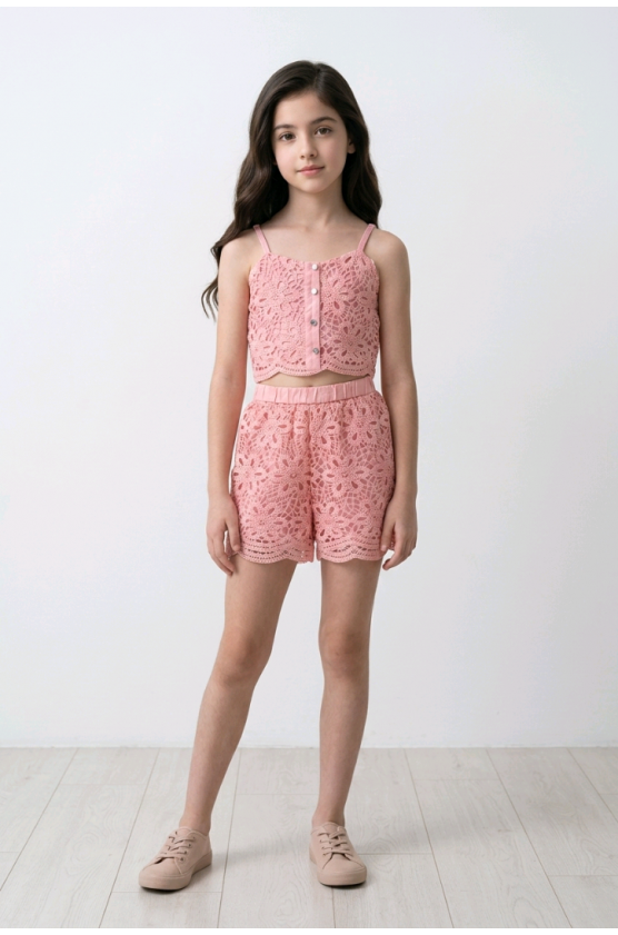Σετ μπλούζα crop και σορτς για  κορίτσια pretty baby 1591 Σομόν