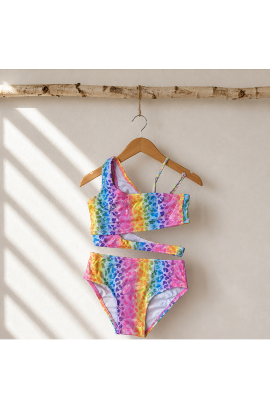 Μαγιό Bikini λεοπάρ για μικρά κορίτσια LA682 Κίτρινο- γαλάζιο
