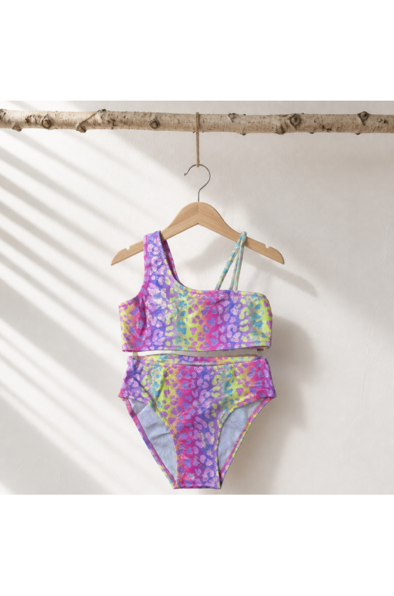 Μαγιό Bikini λεοπάρ για μικρά κορίτσια LA682 Ροζ- μωβ