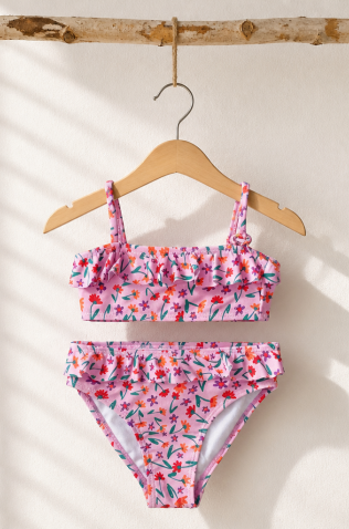 Μαγιό Bikini floral για μικρά κορίτσια AC-1467 ΡΟΖ