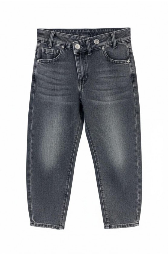 Τζιν παντελόνι Cross Button για κορίτσια injuly ST-5290  ΓΚΡΙ