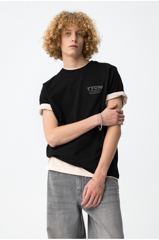 ΜΠΛΟΥΖΑ T-shirt preta Youth Culture ΓΙΑ ΑΓΟΡΙ TIFFOSI 10064443-000 ΜΑΥΡΟ