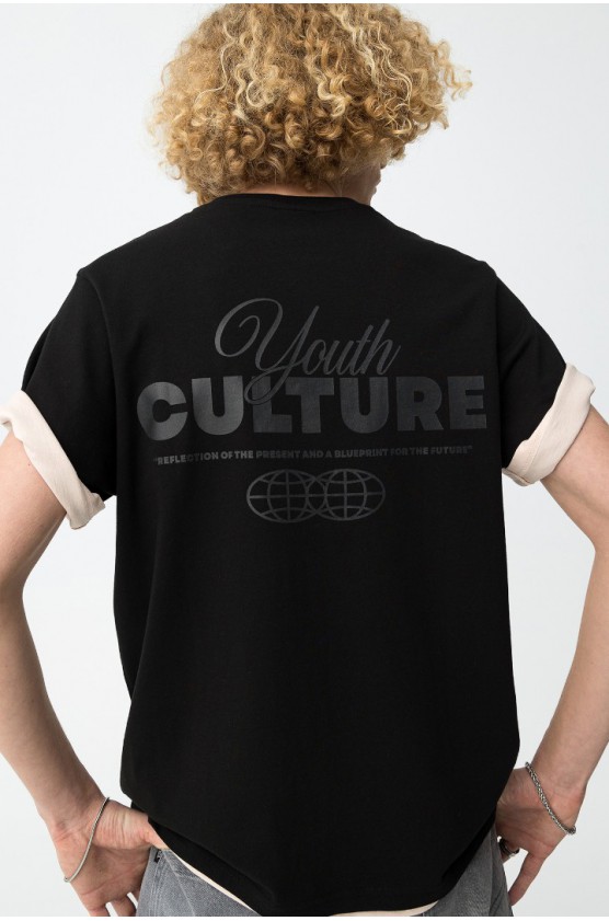 ΜΠΛΟΥΖΑ T-shirt preta Youth Culture ΓΙΑ ΑΓΟΡΙ TIFFOSI 10064443-000 ΜΑΥΡΟ